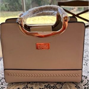 Badgley Mischka Cream Satchel with Gold Accents
